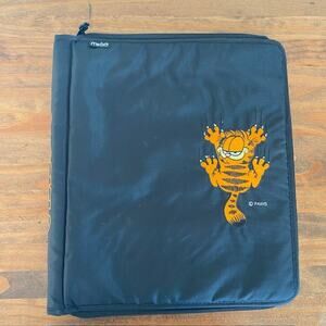 Vintage 1990s Mead GARFIELD Binder Trapper Keeper Zipper Embroidered Black